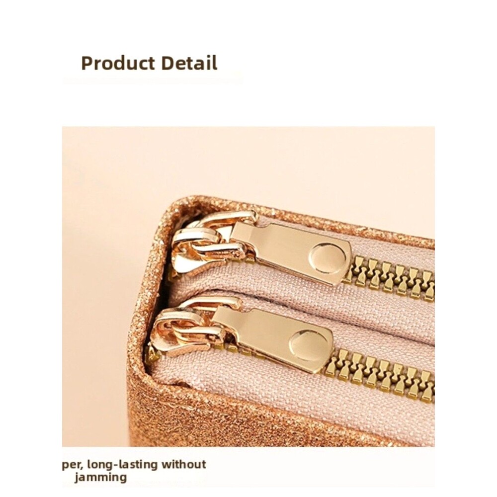 Silver Gold Glitter Wallet Double Zipper Accordion Card Holder Coin Purse NEW - Picture 7 of 13